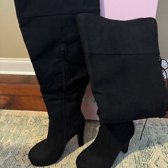 *Wide Calf / Thigh* 8.5WW Torrid Thigh High Black Heeled Boots - Picture 1 of 4